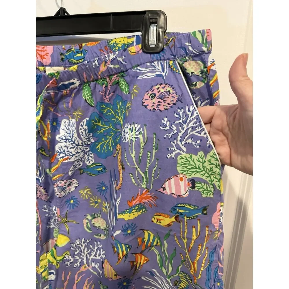 Print Fresh Oceania Pajama Pants Womens Cropped Pockets SZ XL Purple Coral Reef